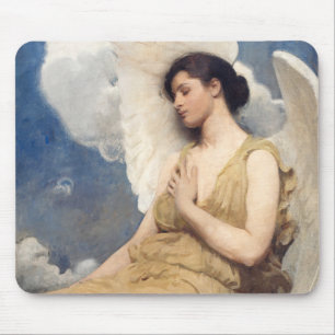 Winged angel figure sleeping dreaming on clouds mouse pad