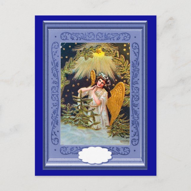 Winged angel under a star holiday postcard (Front)