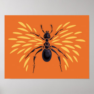 Winged Ant Insect Lover Fiery Orange Entomology Poster