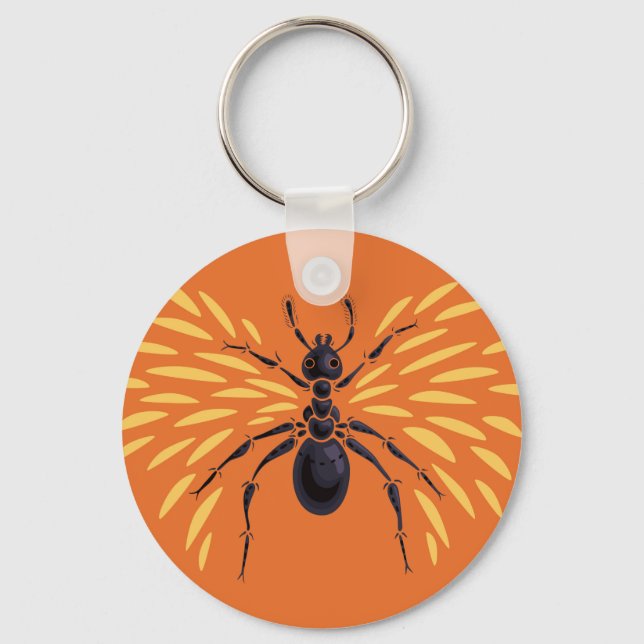 Winged Ant  Insect Lover Fiery Orange Key Ring (Front)