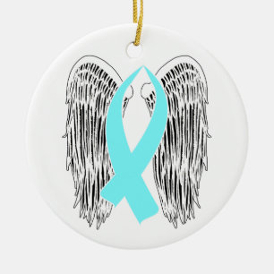 Winged Awareness Ribbon (Light Blue) Ceramic Ornament