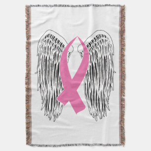 Winged Awareness Ribbon (Pink) Throw Blanket