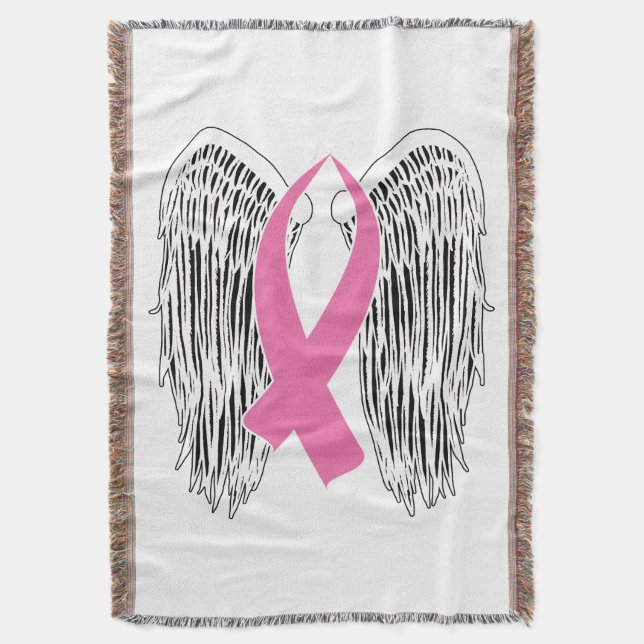 Winged Awareness Ribbon (Pink) Throw Blanket (Front Vertical)
