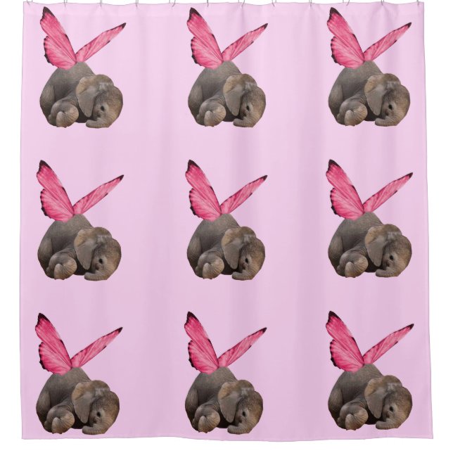 Winged Baby Elephant Shower Curtain (Front)
