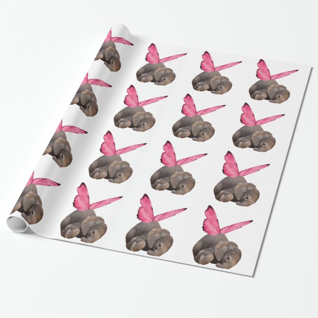 Winged Baby Elephant Wrapping Paper (Unrolled)