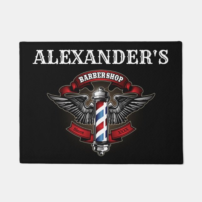 Winged Barber Pole Logo Personalise   Doormat (Front)