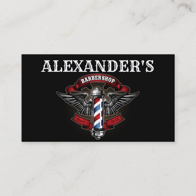 Winged Barber Pole Personalise Business Card (Front)