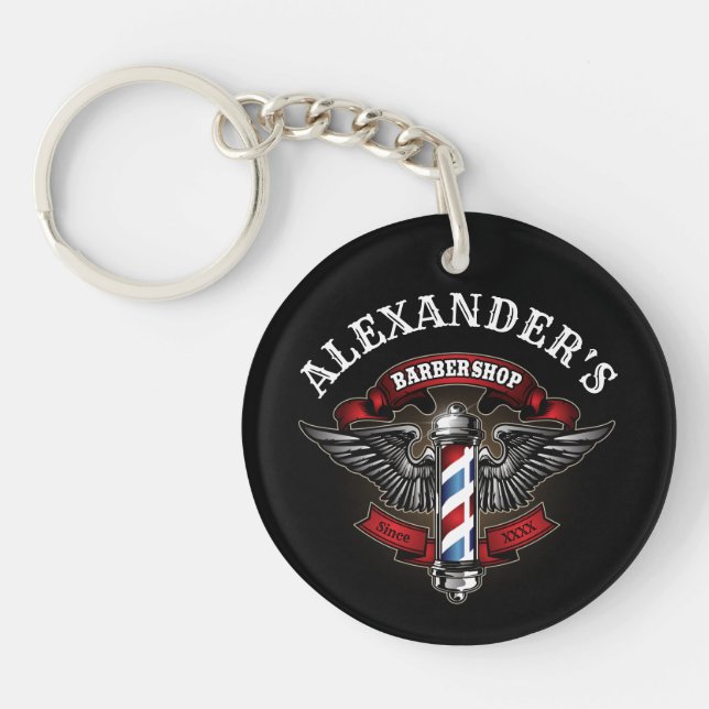 Winged Barber Pole Personalise Keychain (Front)
