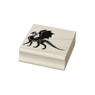 winged dragon silhouette art stamp