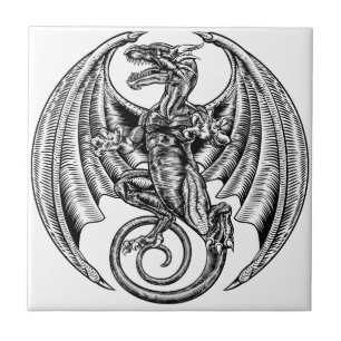 Winged Dragon Woodcut Tile