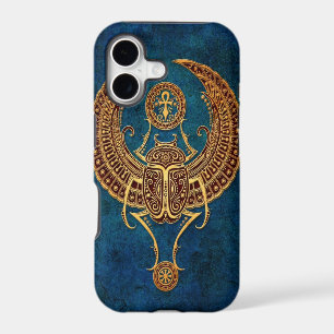 Winged Egyptian Scarab Beetle with Ankh - blue
