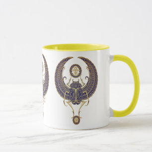 Winged Egyptian Scarab Beetle with Ankh - blue Mug
