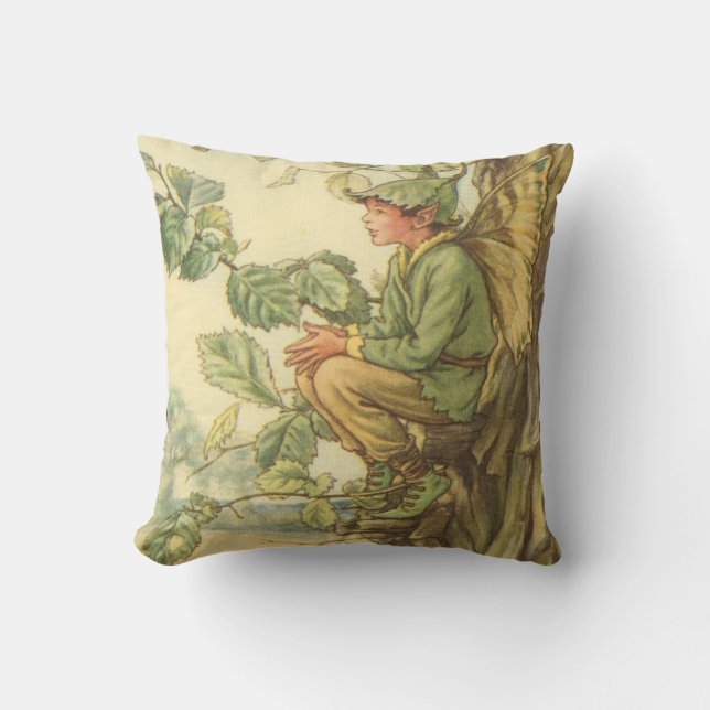 Winged Elm Fairy Sitting in a Tree Cushion (Front)
