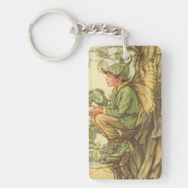 Winged Elm Fairy Sitting in a Tree Key Ring (Front)