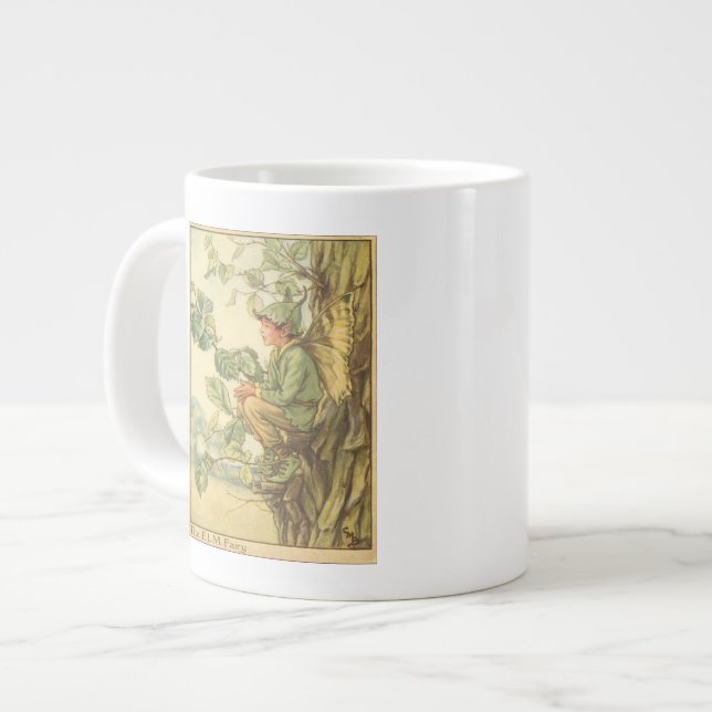 Winged Elm Fairy Sitting in a Tree Large Coffee Mug (Front Left)