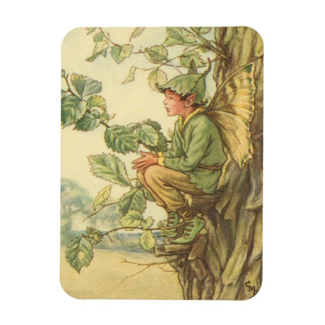 Winged Elm Fairy Sitting in a Tree Magnet (Vertical)