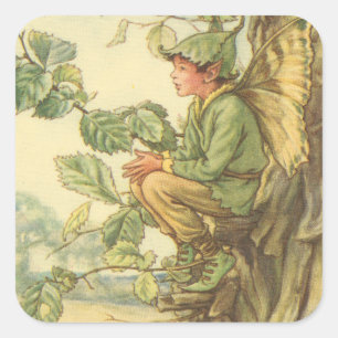 Winged Elm Fairy Sitting in a Tree Square Sticker