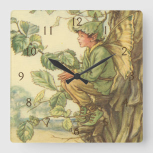 Winged Elm Fairy Sitting in a Tree Square Wall Clock