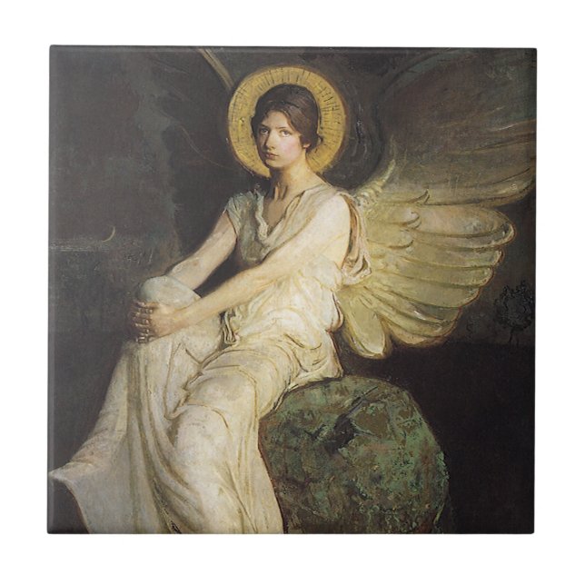 Winged Figure Seated Upon a Rock by Abbott Thayer Ceramic Tile (Front)