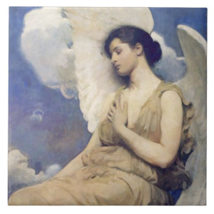 Winged Figure Vintage Angel Art Print Ceramic Tile