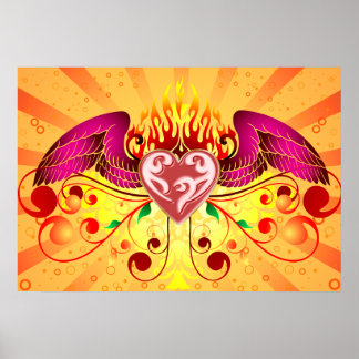 Winged Flaming Heart Poster