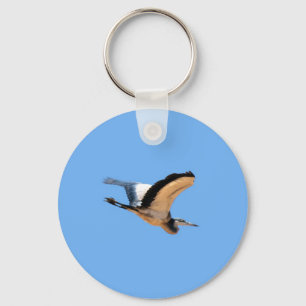 Winged great blue heron bird in flight key ring