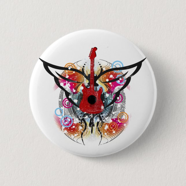 Winged Guitar 6 Cm Round Badge (Front)