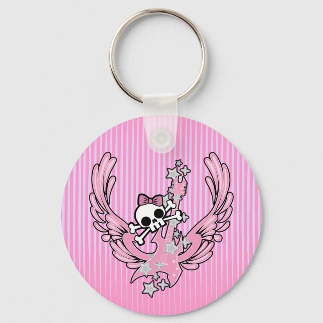 Winged Guitar with Cute Skull Key Ring (Front)