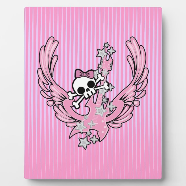 Winged Guitar with Cute Skull Plaque (Front)