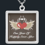 Winged Heart 1st Anniversary Necklace<br><div class="desc">A winged heart in warm red and neutral tones on matching his and her first anniversary wedding gifts, stationery, greeting cards and apparel with the words One Year Of Happily Ever After. Celebrate your first year of marriage together with these cute and trendy first anniversary gifts for you and your...</div>