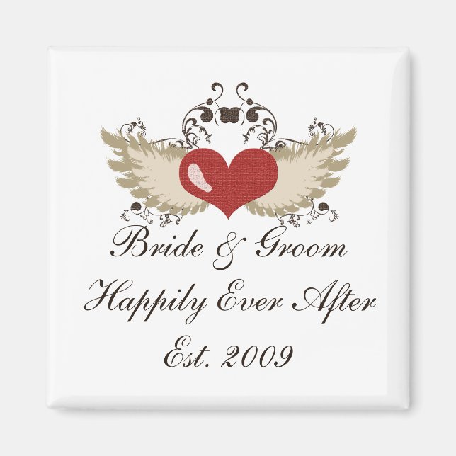 Winged Heart Custom Bride Groom Wedding Magnet (Front)