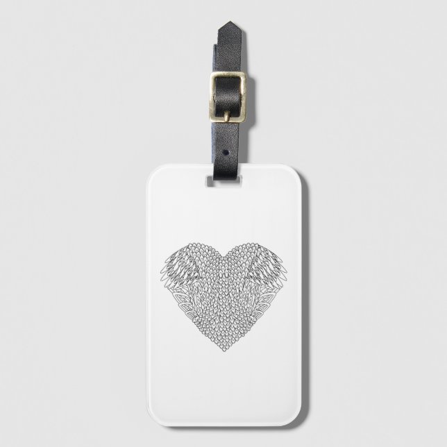 Winged Heart Doodle Luggage Tag (Front Vertical)