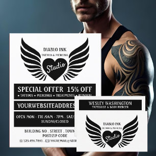 Winged Heart Tattoo, Tattoo & Body Piercing Studio Flyer