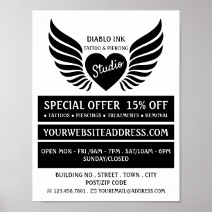 Winged Heart Tattoo, Tattoo & Body Piercing Studio Poster
