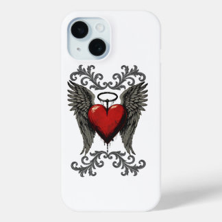 Winged Heart with Halo – Gothic Angel Love Design iPhone 15 Case