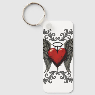 Winged Heart with Halo – Gothic Angel Love Design Key Ring