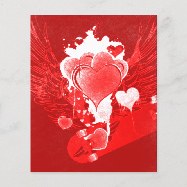 Winged Hearts & Skateboard Valentine's Flyer (Front)