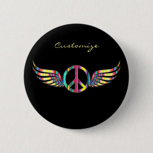 Winged Hippie Peace Symbol Thunder_Cove 6 Cm Round Badge