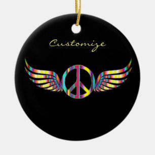 Winged Hippie Peace Symbol Thunder_Cove Ceramic Ornament