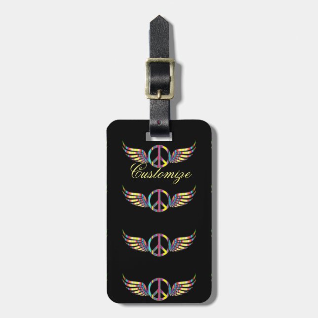 Winged Hippie Peace Symbol Thunder_Cove Luggage Tag (Front Vertical)