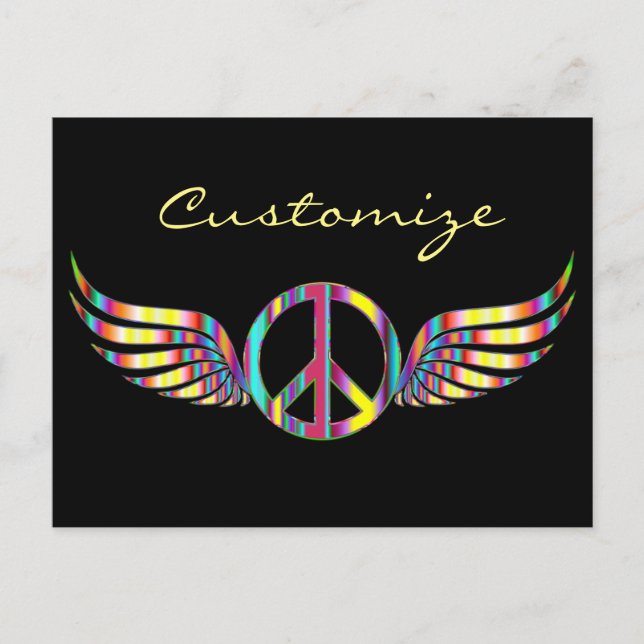 Winged Hippie Peace Symbol Thunder_Cove Postcard (Front)