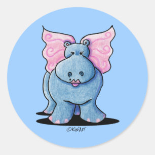 Winged Hippo Gift Classic Round Sticker