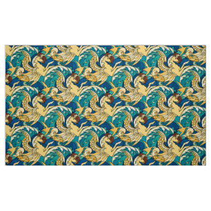 Winged Hippocampus Sea Horses In Ocean Pattern Fabric