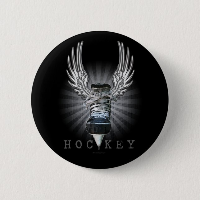 Winged Hockey 6 Cm Round Badge (Front)