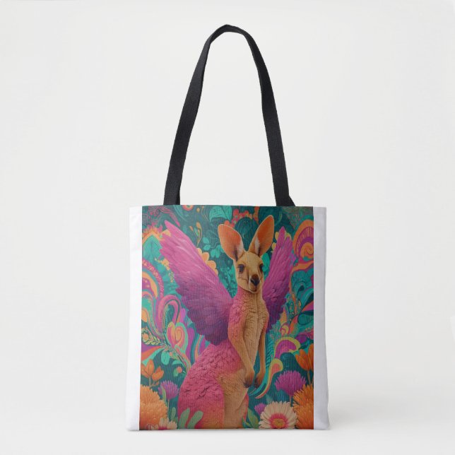 Winged kangaroo with pink feathers tote bag (Front)