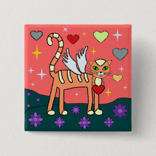 Winged Kitty with Heart Custom Button