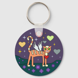 Winged Kitty with Heart Custom Keychain