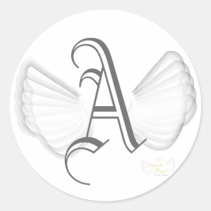 Winged Monogram Sticker-Customise Classic Round Sticker