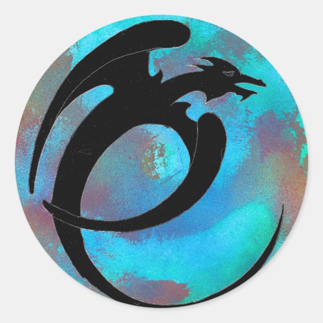 Winged Moon Serpent Classic Round Sticker (Front)