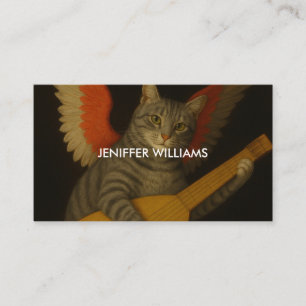Winged Musician Cat Playing Lute Art Business Card